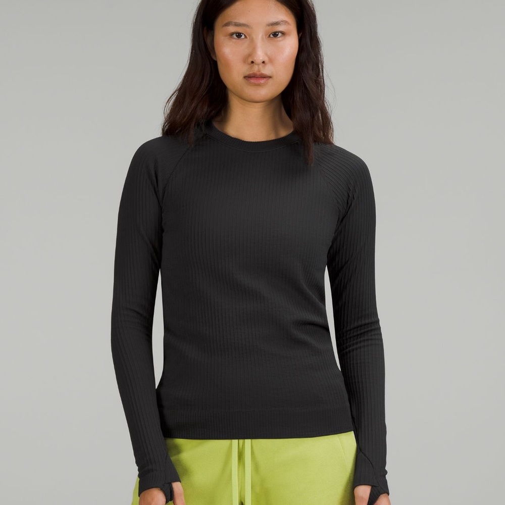 lululemon Rest Less Pullover Top in Rib Black Running Sz 4